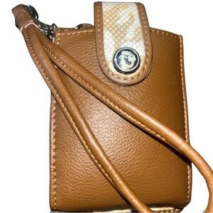 Spartina 449 Tan Leather Wristlet Card Case with Logo Snap